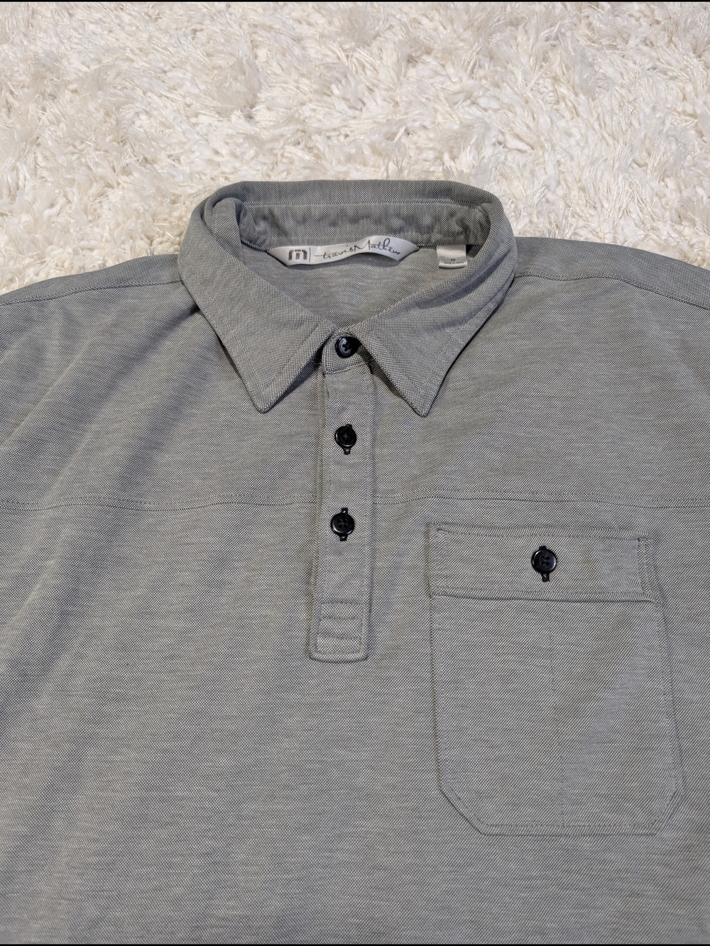 Travis Mathew Men's Light Gray Polo with Chest Pocket